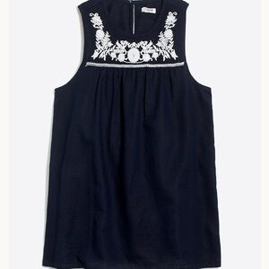 J. Crew Embroidered Linen Blend Shell Tank Top Size 10 Preppy Travel Coastal